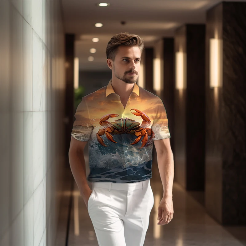 2023 חדש חופשי של גברים מקרית שרוול קצר חולצה החוף סרטן 3d מודפסים חולצה חיצונית אופנה חולצה בתוספת גודל גברים מקסימום התמונה 0