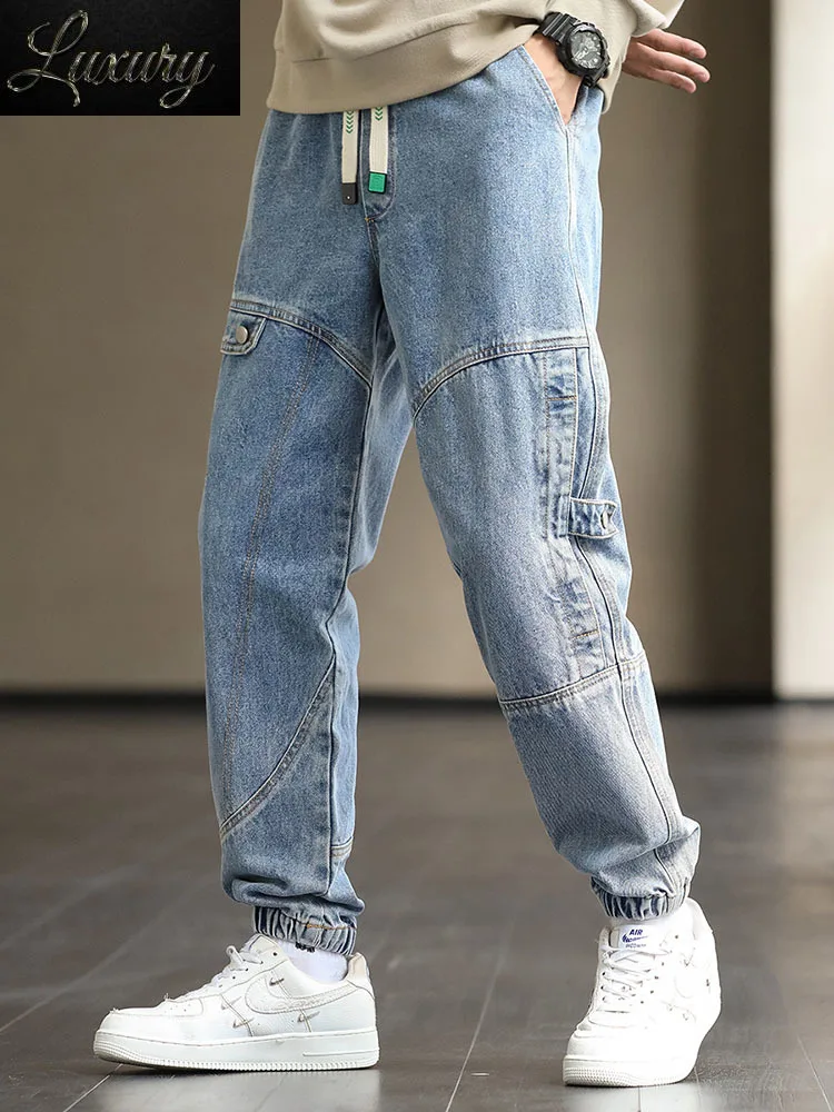 2024 חדש לגברים מטען ג 'ינס באגי רצים אופנה שחור כחול אפור אופנת רחוב מתוח כותנה, ג' ינס Sarouel בתוספת גודל 8XL התמונה 0