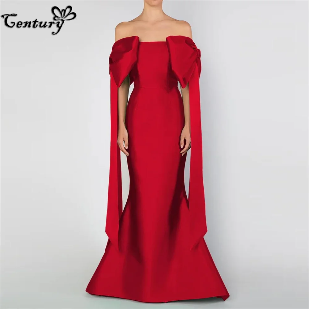 אדום שמלה לנשף בתולת ים ערב מסיבת שמלות עם קשת חופש כתף רשמיות אירוע שמלות חלוק דה חגיגה נשית Vestido de ערב טוב התמונה 0