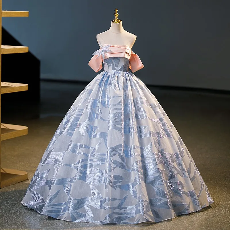 כחול הנסיכה הטקס שמלות קלאסיות אלגנטיות את הכתף Vestido De חברה סקסי ללא משענת שמלת נשף בהזמנה אישית התמונה 0