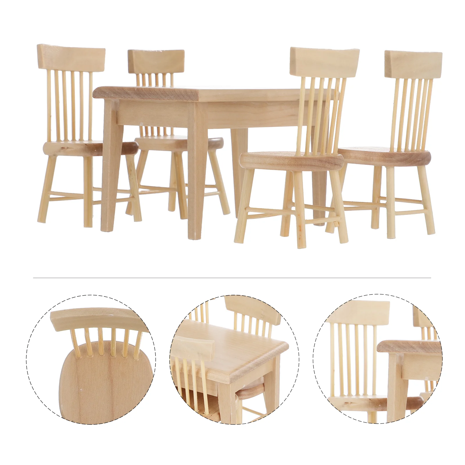 מיני שולחן כיסאות בית בובות קישוט קטן קישוט סט ריהוט עץ אלון דקורטיביים אביזרים התמונה 0