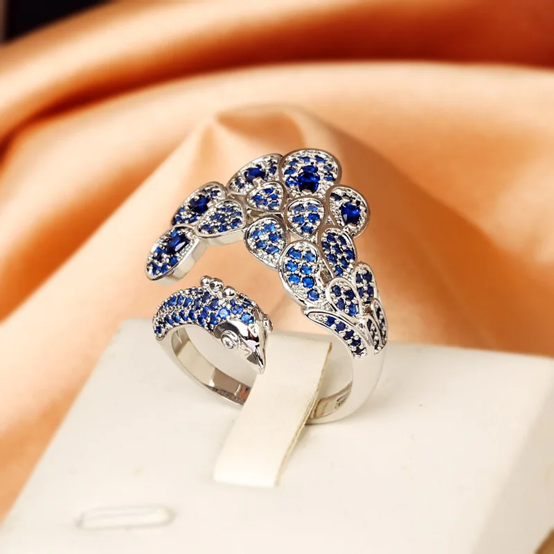 מעולה לארק ציפור מעוצב מכסף 925 טבעת מבריקה ספיר זרקונים נשים טבעת אירוסין אירועים תכשיטים ואביזרים התמונה 0