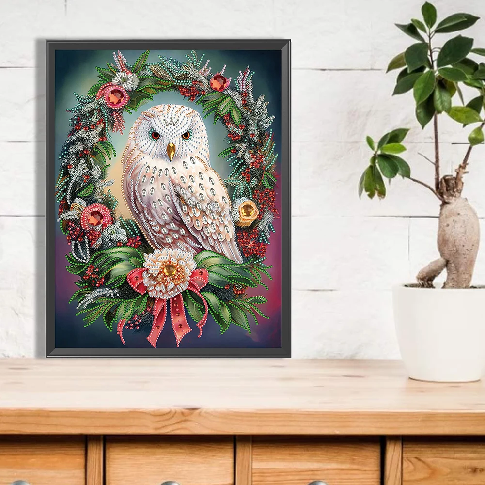5D DIY חג המולד ינשוף זר חלקית מיוחד בצורת מקדח יהלום ציור ערכת מוצרים בעבודת יד מלאכת יד על קיר לעיצוב הבית מתנה התמונה 1