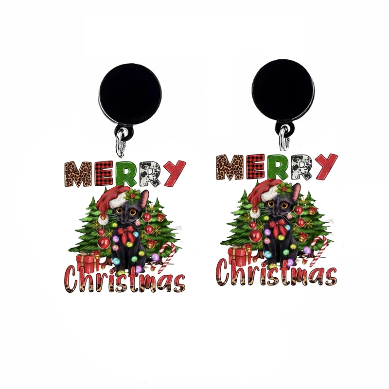 חתול שחור חג שמח אקריליק זרוק עגילים לנשים המסיבה מתנה תכשיטים הסיטוניים pendientes серьги 2023 тренд התמונה 1