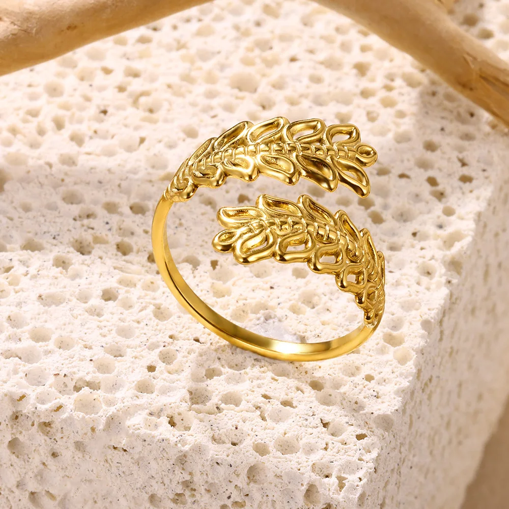 טבעות נירוסטה עבור נשים צבע זהב תכשיטים חלול צורת עלה טבעת פתוחה היפי פאנק תכשיטי המסיבה מתנה חדשה משלוח חינם התמונה 1