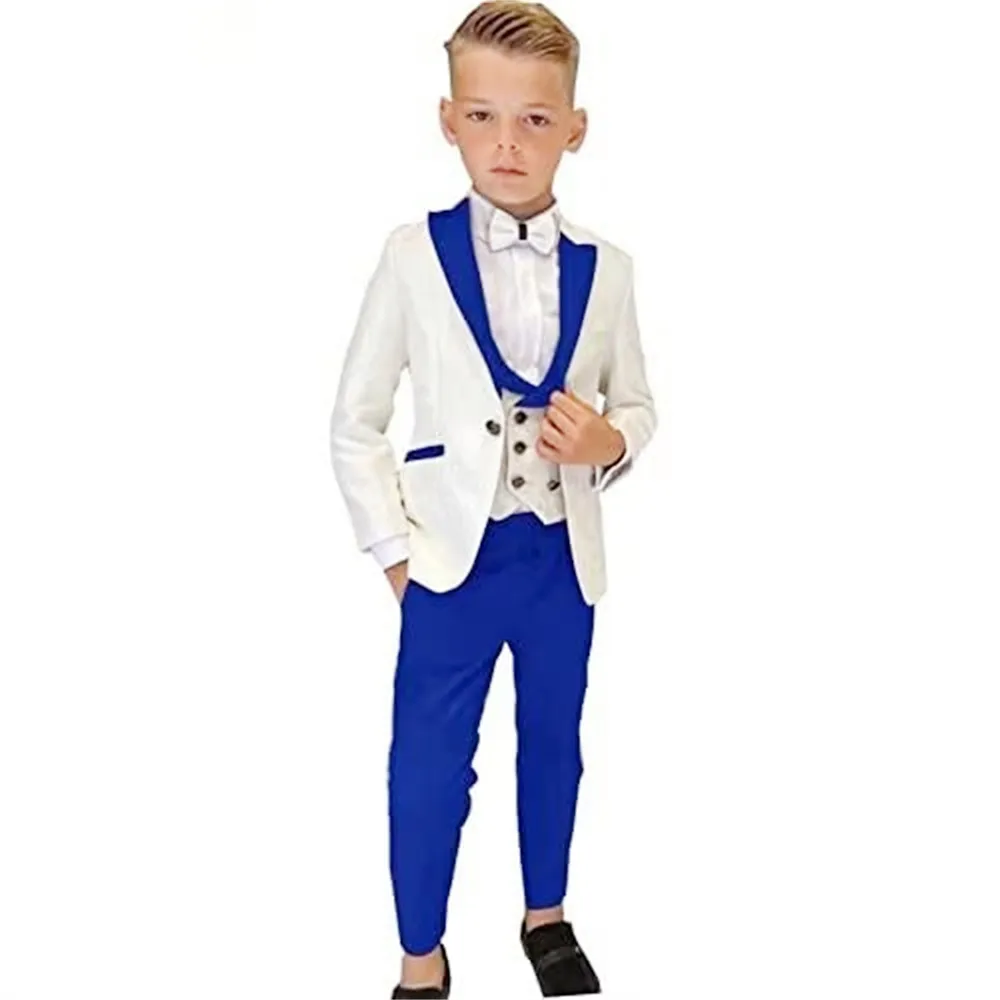 ילד תחפושות, חליפות 3 חלקים הילד שיא דש ז ' קט לבן אפוד מכנסיים ערכות פרח בנים רשמית מסיבת החליפה ילדים החתונה טוקסידו. התמונה 1
