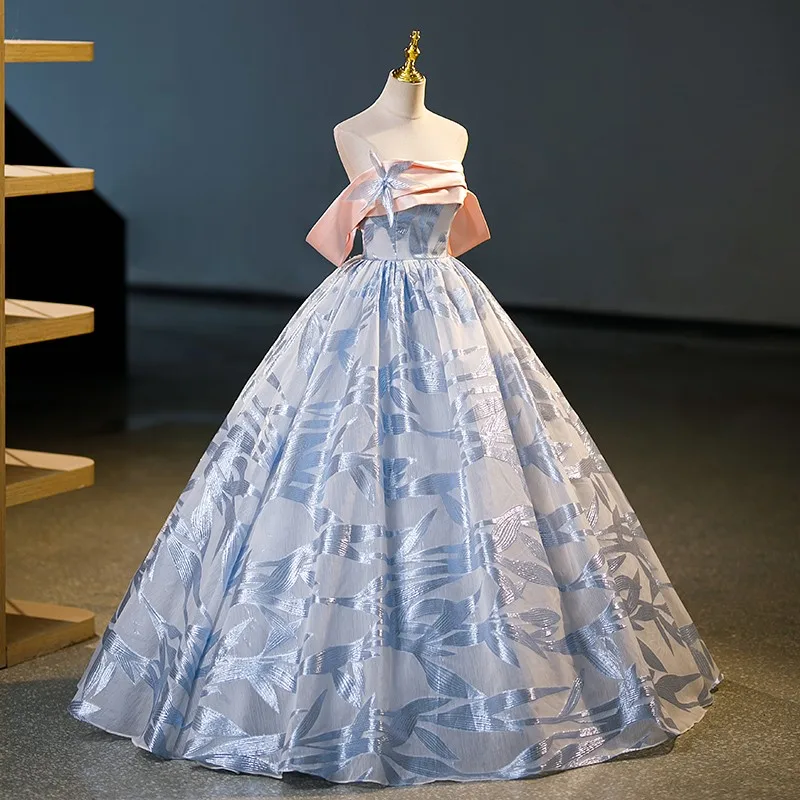 כחול הנסיכה הטקס שמלות קלאסיות אלגנטיות את הכתף Vestido De חברה סקסי ללא משענת שמלת נשף בהזמנה אישית התמונה 1