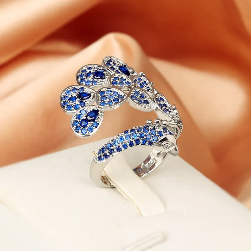 מעולה לארק ציפור מעוצב מכסף 925 טבעת מבריקה ספיר זרקונים נשים טבעת אירוסין אירועים תכשיטים ואביזרים התמונה 1
