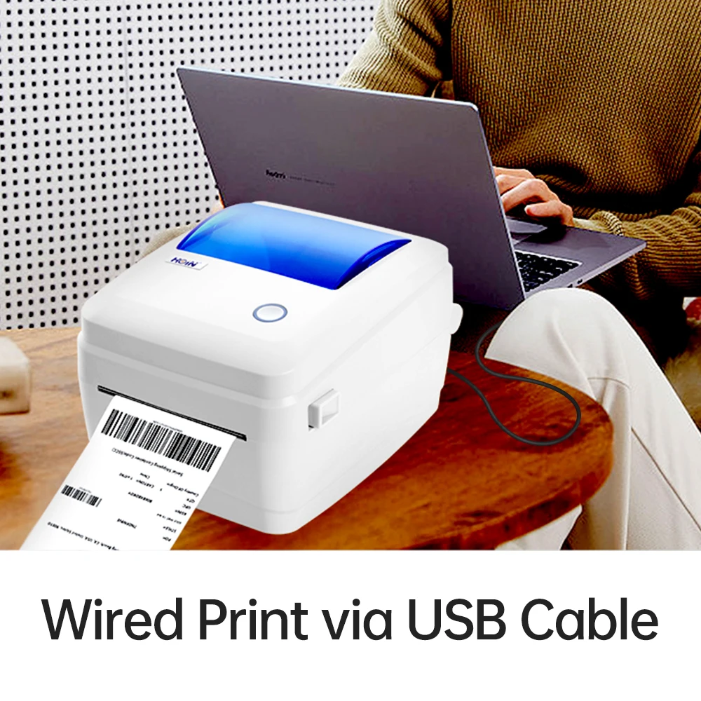 שולחן עבודה אלחוטי תווית משלוח מדפסת תרמי ישיר הדפסה BT+USB Wired כל אחד תוויות 1D ברקוד 2D 123mm נייר התמונה 1