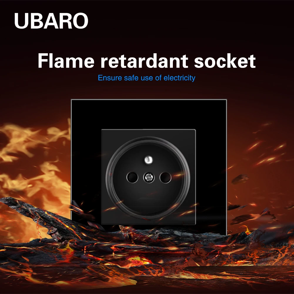 UBARO FR 82*82mm זכוכית מחוסמת לוח ה-USB TYPE-C 5V 2A שקעים הביתה. שקע חשמל מובנה, שקע עגול קופסת Plug 250V 16A התמונה 2