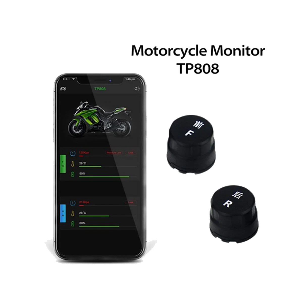 אופנוע צמיג צג לחץ חיצוני טלפון נייד Bluetooth אלחוטית App זיהוי קטר אזעקה כללית התמונה 2