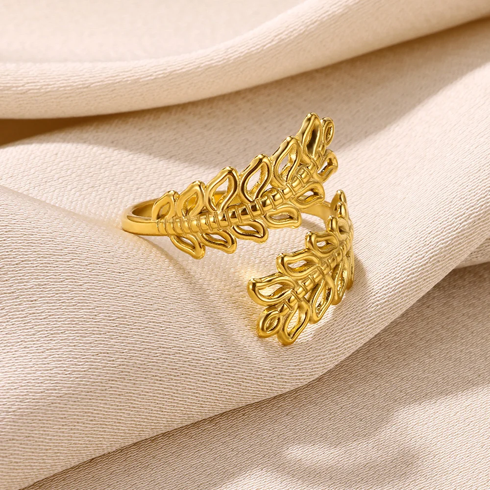 טבעות נירוסטה עבור נשים צבע זהב תכשיטים חלול צורת עלה טבעת פתוחה היפי פאנק תכשיטי המסיבה מתנה חדשה משלוח חינם התמונה 2