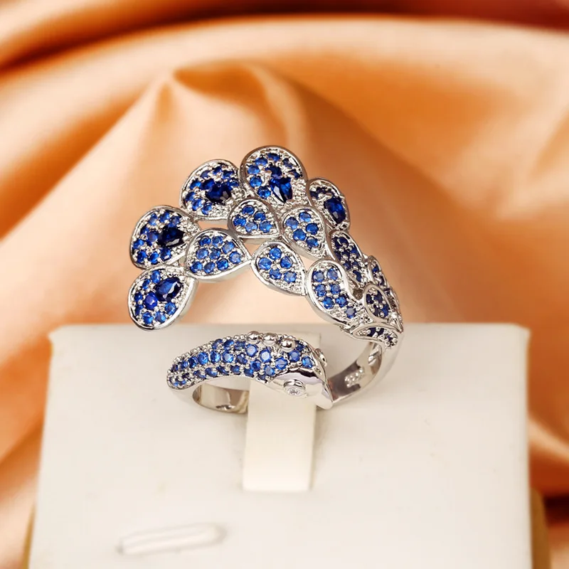 מעולה לארק ציפור מעוצב מכסף 925 טבעת מבריקה ספיר זרקונים נשים טבעת אירוסין אירועים תכשיטים ואביזרים התמונה 2