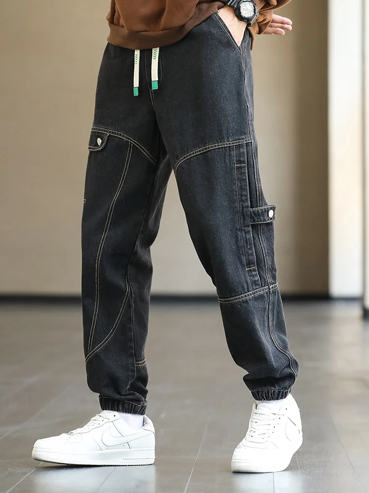 2024 חדש לגברים מטען ג 'ינס באגי רצים אופנה שחור כחול אפור אופנת רחוב מתוח כותנה, ג' ינס Sarouel בתוספת גודל 8XL התמונה 3