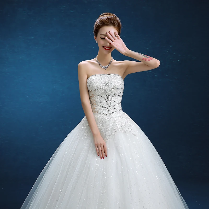 אלגנטי שמלות חתונה סטרפלס עם חרוזים חדש רומנטי נסיכה, שמלת נשף רשמית שמלה לבנה/שנהב שמלת כלה. התמונה 3