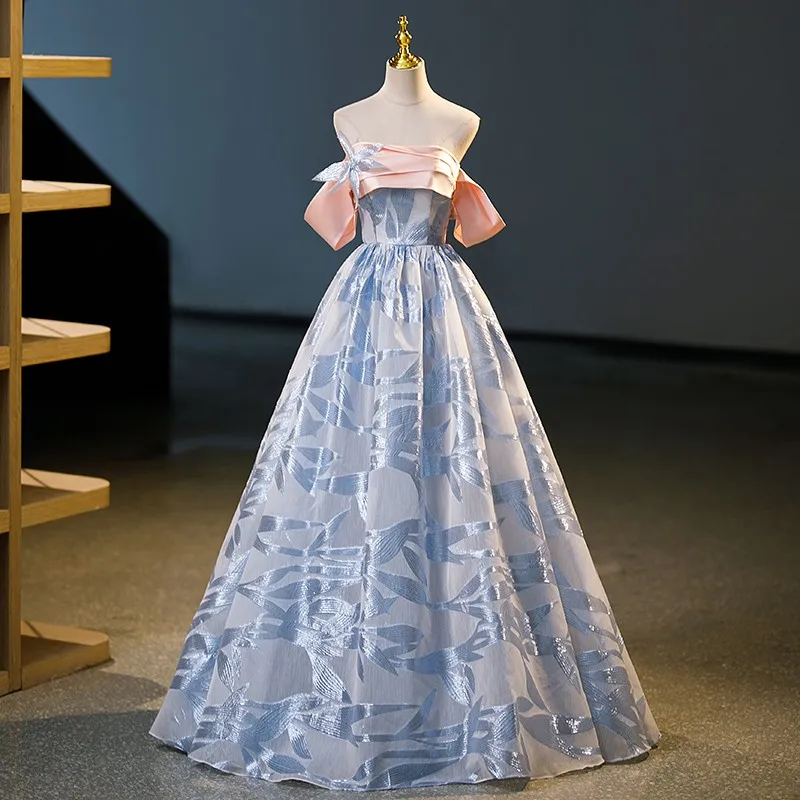 כחול הנסיכה הטקס שמלות קלאסיות אלגנטיות את הכתף Vestido De חברה סקסי ללא משענת שמלת נשף בהזמנה אישית התמונה 3