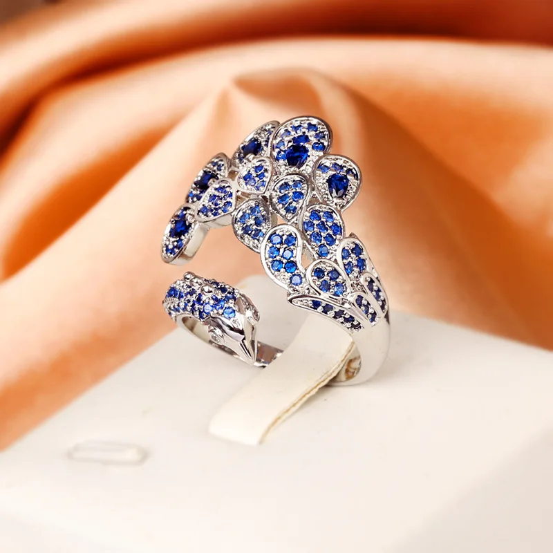 מעולה לארק ציפור מעוצב מכסף 925 טבעת מבריקה ספיר זרקונים נשים טבעת אירוסין אירועים תכשיטים ואביזרים התמונה 3
