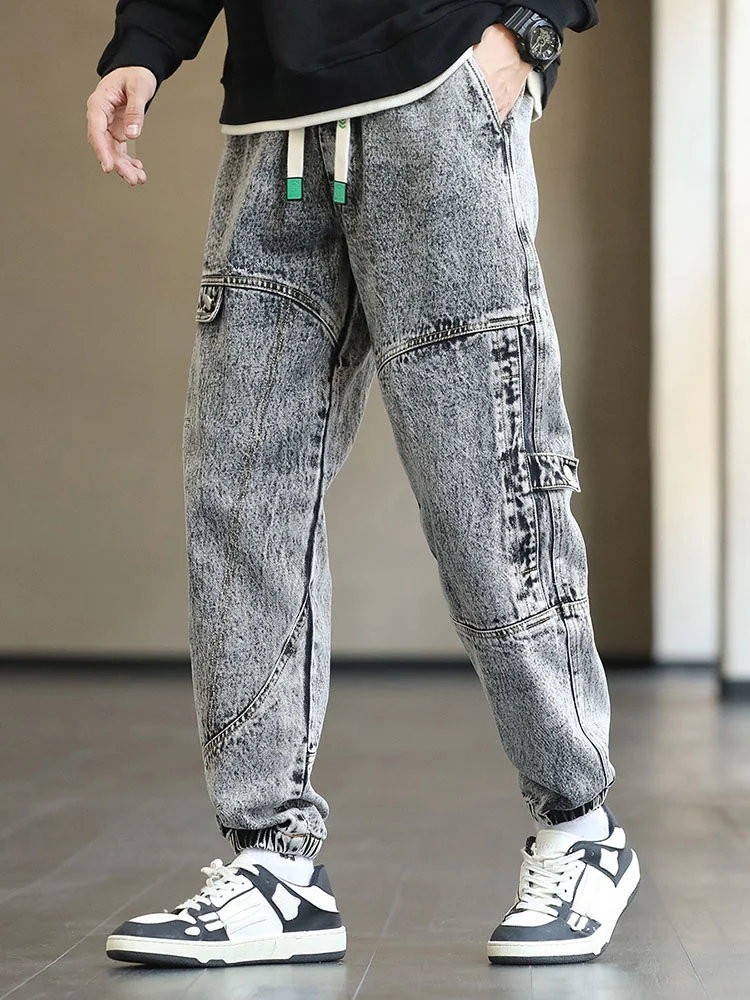 2024 חדש לגברים מטען ג 'ינס באגי רצים אופנה שחור כחול אפור אופנת רחוב מתוח כותנה, ג' ינס Sarouel בתוספת גודל 8XL התמונה 4