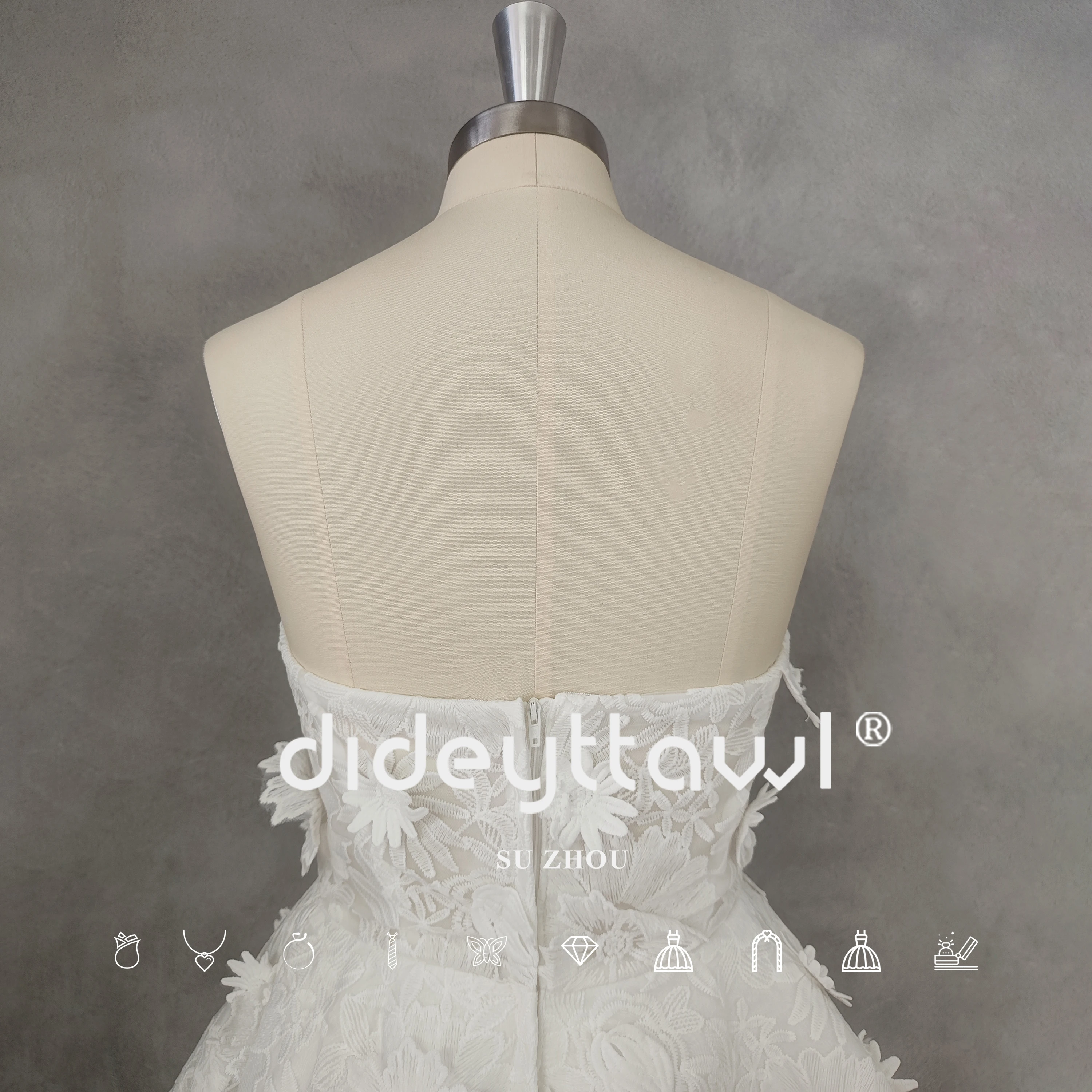 DIDEYTTAWL צילום אמיתי ללא שרוולים 3D פרחים אפליקציות קצר מסיבת חתונה שמלה קו A רוכסן בחזרה מיני אורך שמלת כלה. התמונה 4
