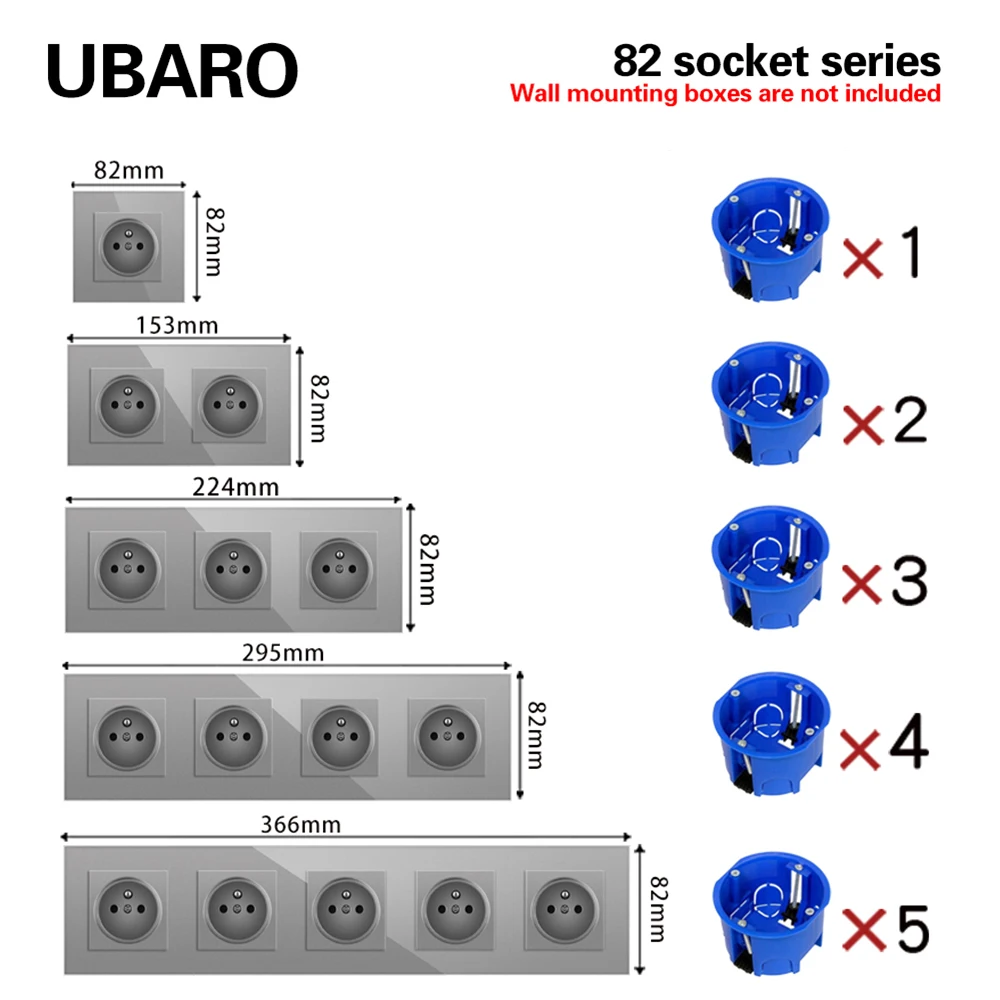 UBARO FR 82*82mm זכוכית מחוסמת לוח ה-USB TYPE-C 5V 2A שקעים הביתה. שקע חשמל מובנה, שקע עגול קופסת Plug 250V 16A התמונה 4