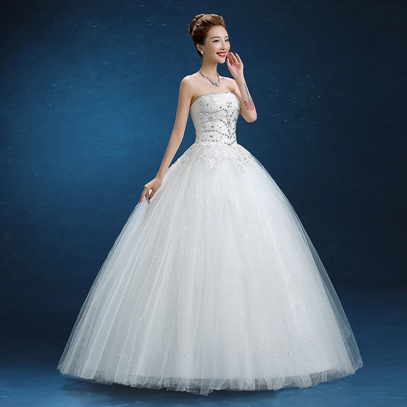 אלגנטי שמלות חתונה סטרפלס עם חרוזים חדש רומנטי נסיכה, שמלת נשף רשמית שמלה לבנה/שנהב שמלת כלה. התמונה 4