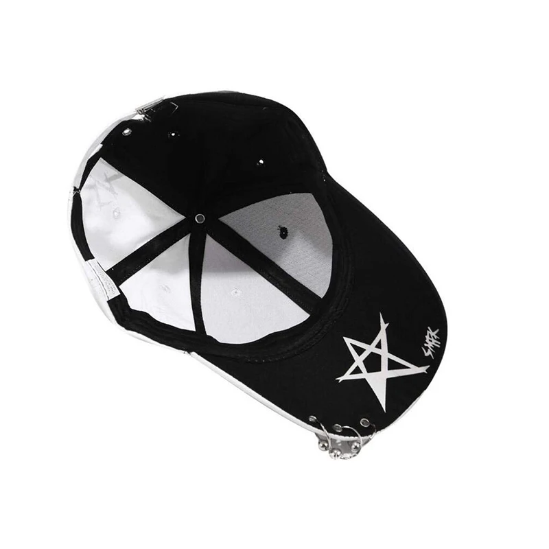 יוניסקס גרפיטי כובע בייסבול נשים גברים היפ הופ שחור לבן כובע אופנה אישיות ברזל הטבעת הגאות כובע כובע השמש התמונה 4