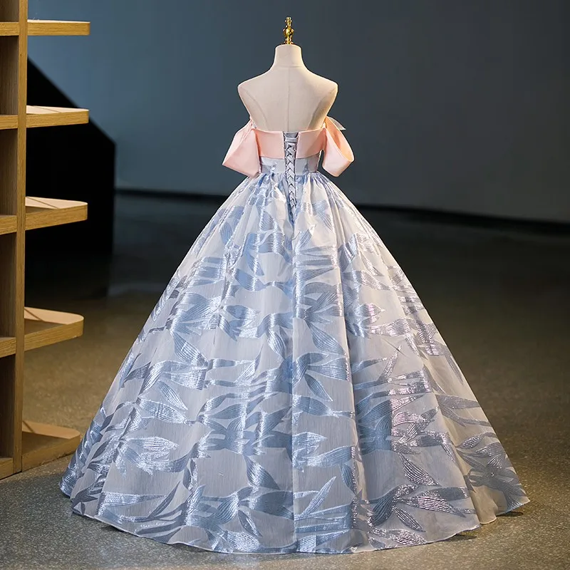 כחול הנסיכה הטקס שמלות קלאסיות אלגנטיות את הכתף Vestido De חברה סקסי ללא משענת שמלת נשף בהזמנה אישית התמונה 4