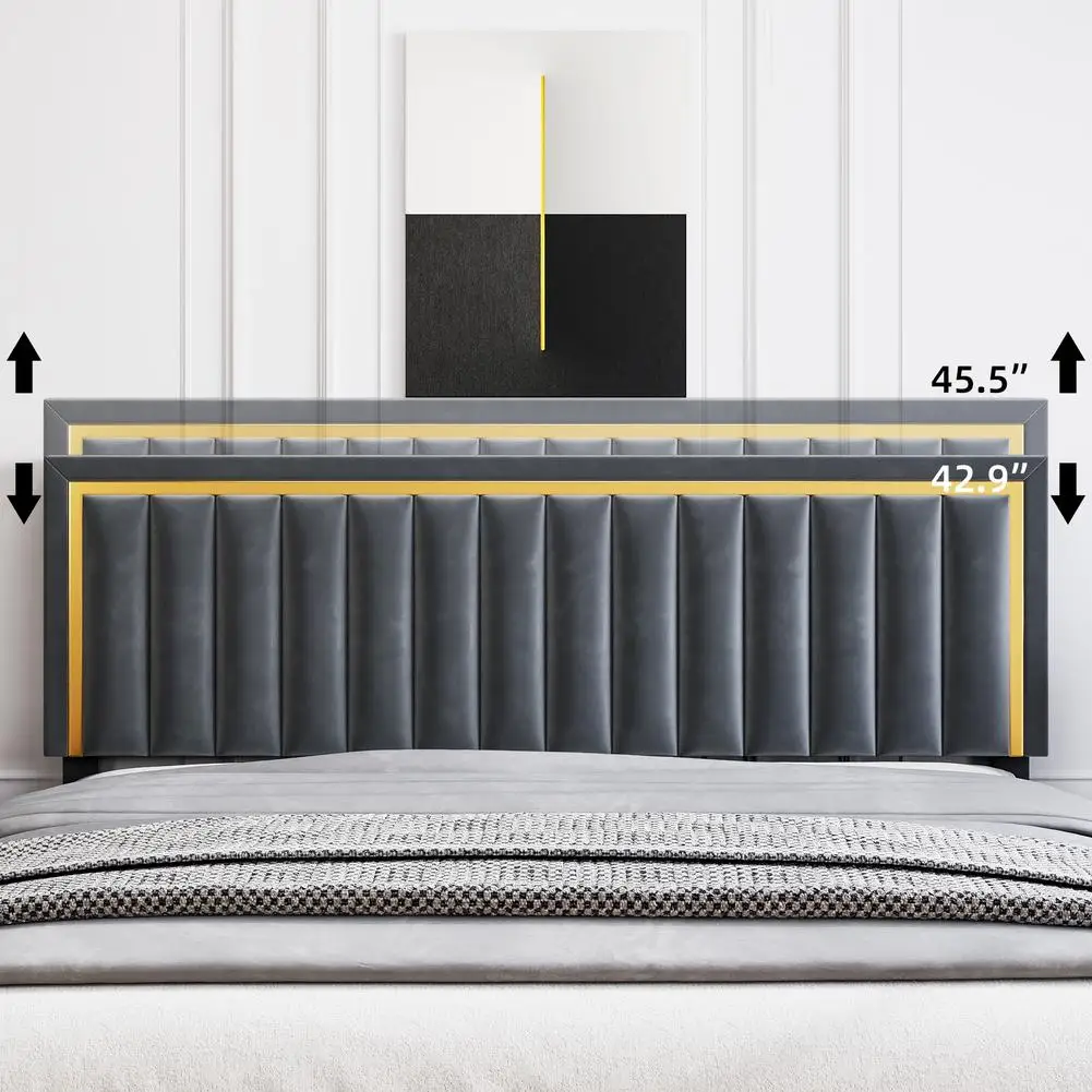 קטיפה מרופד פלטפורמה המיטה מתכוונן עם המיטה המצויץ מסגרת מיטה לא מיטה צורך בשחור התמונה 4
