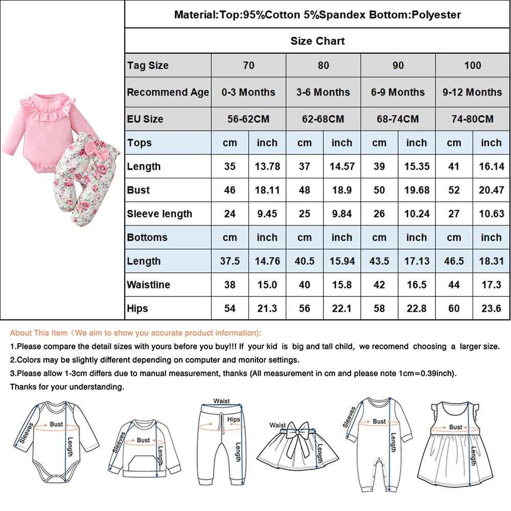 LAPA 0 ל-12 חודשים היילוד חליפה מקסימה לפעוטות תינוקת לפרוע שרוול ארוך רומפר+מכנסיים 2pcs סט חדש בנות תינוק ורוד תלבושת התמונה 5