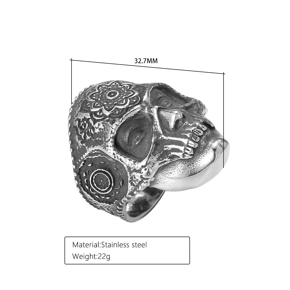 אירופה וארצות הברית החדשה נירוסטה הגולגולת חרוט טבעת אירופה וארצות הברית רטרו פאנק תכשיטי טבעת אצבע התמונה 5