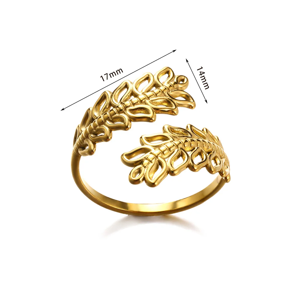 טבעות נירוסטה עבור נשים צבע זהב תכשיטים חלול צורת עלה טבעת פתוחה היפי פאנק תכשיטי המסיבה מתנה חדשה משלוח חינם התמונה 5
