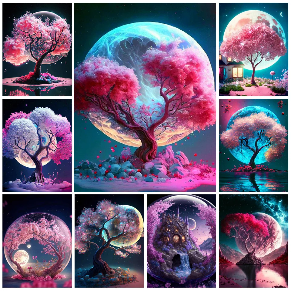 פנטזיה עץ היהלום ציור אוסף חדש ירח נוף פסיפס רקמה סטים יצירתיים תחביבים עיצוב הבית YY6890 התמונה 5